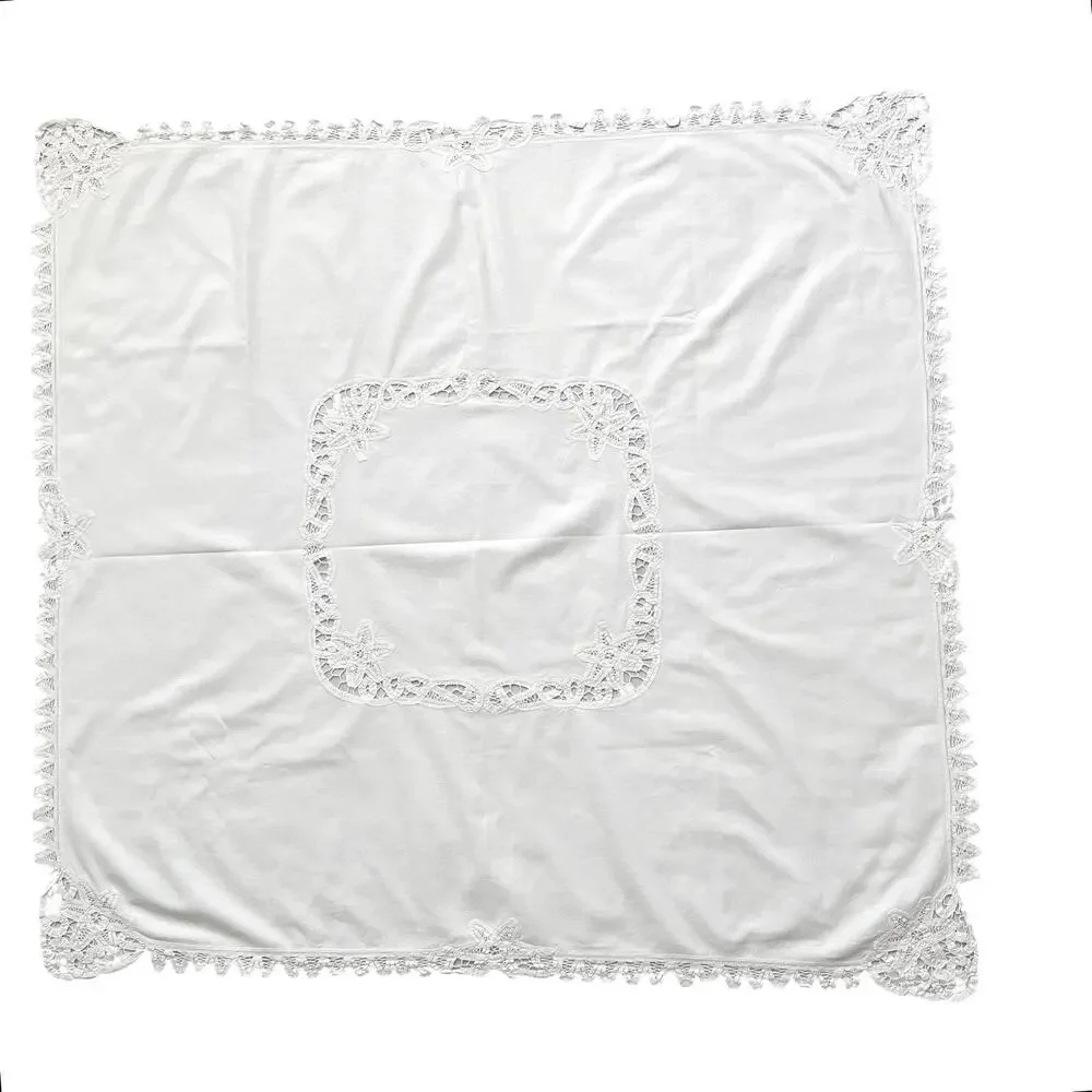 White Cutwork Lace Tablecloth 40x37 Square Table Topper Cottagecore Dresser Vtg